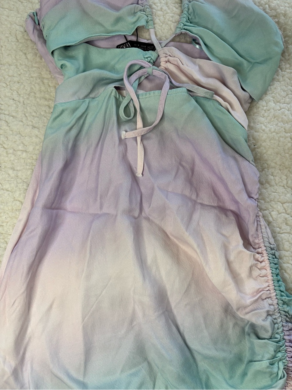 Zara Women Pastels Tie Dye Cut Out Ruched Mini Dress - Picture 5 of 10